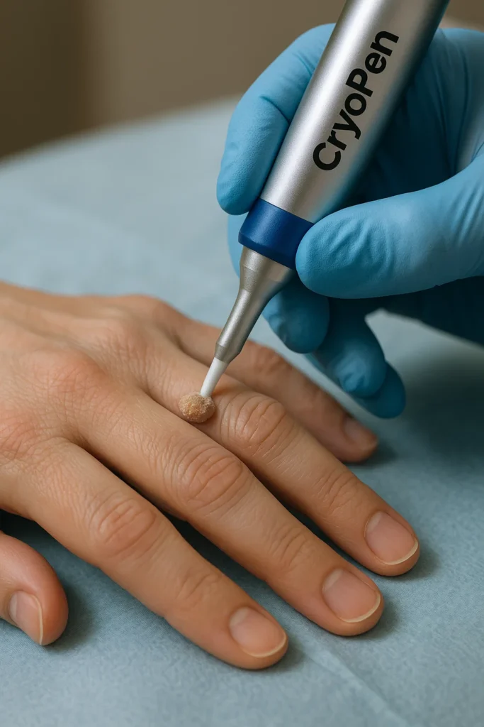example of cryopen wart removal Marlow treatment on a persons finger