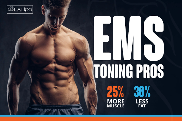 Graphic of man with toned body showing the benefits of LA-EMS Body Sculpting Marlow treatment