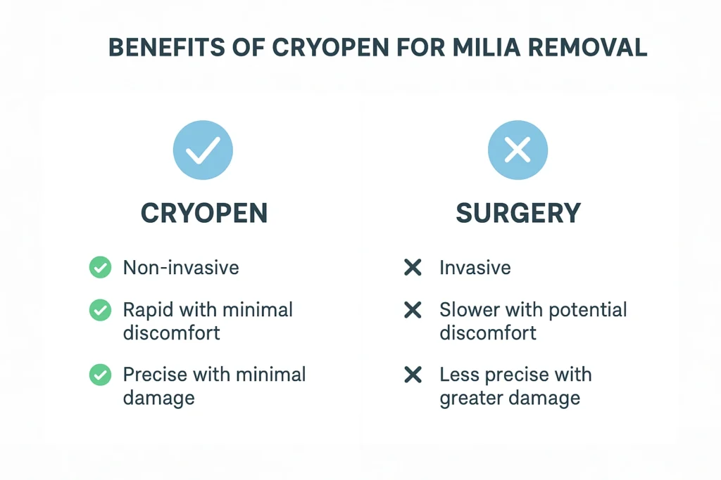 Benefits of cryopen for milia removal Marlow compared to surgical treatments.