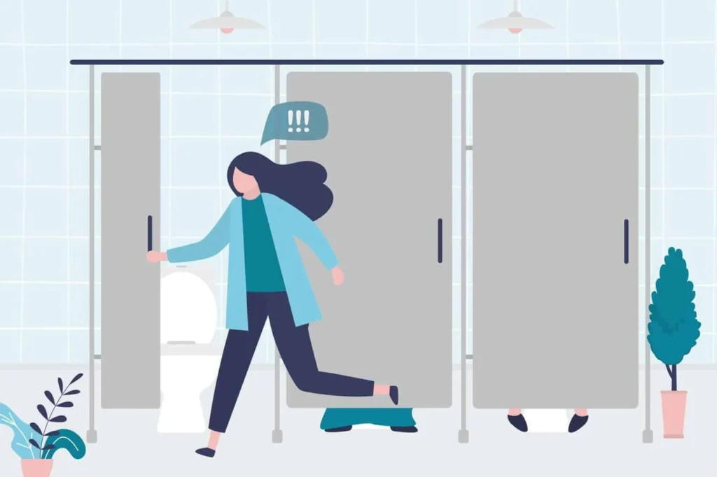 graphic of Urine incontinence Marlow woman running to the toilet.