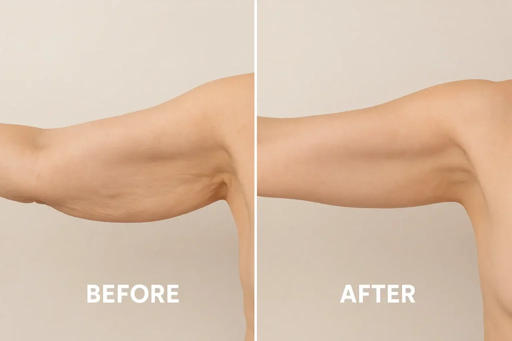 Picture of LA LIPO Marlow before and after results of skin tightening treatment on the upper arms.